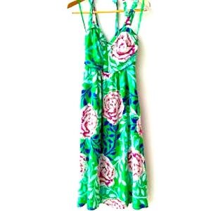 Anthropologie Moulinette Soeurs: Rosemund Green Floral Silk Midi Dress, Size 10